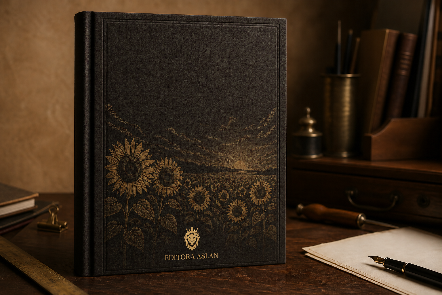 Livro de capa dura com a logo da Editora Aslan